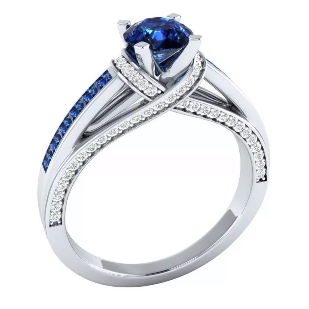 New 925 Silver Round Cut Sapphire Women’s Ring